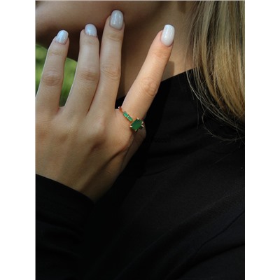 Кольцо из золочёного серебра с нат.зелёным агатом и пл.мятным кварцем