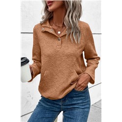 Gold Flame Textured Knit Buttoned Kangaroo Pocket Sweatshirt