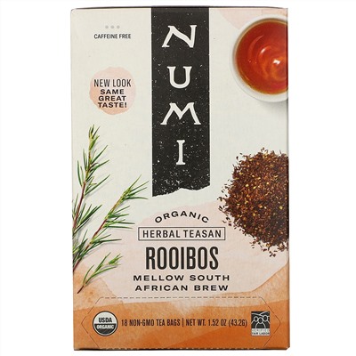 Numi Tea, Organic Herbal Teasan, Rooibos, Caffeine Free, 18 Tea Bags, 1.52 oz (43.2 g)