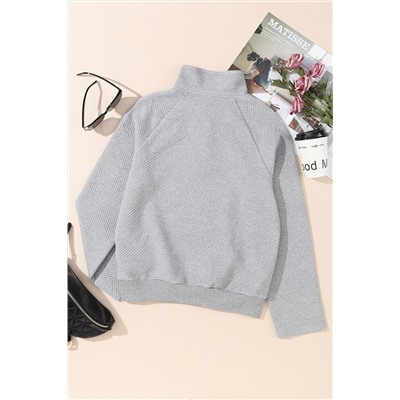 Light Grey Textured Knit Buttoned Kangaroo Pocket Sweatshirt