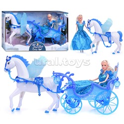 Карета "Снежная принцесса" с лошадкой и куклой, в коробке