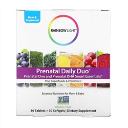 Rainbow Light, Prenatal Daily Duo, Prenatal One и Prenatal DHA Smart Essentials, комплекс витаминов для беременных, 30 таблеток + 30 капсул