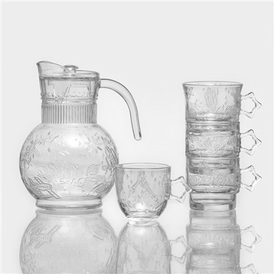 Набор для напитков из стекла «Космос», 5 предметов: кувшин 1,9 л, 4 кружки 300/280/280/250 мл