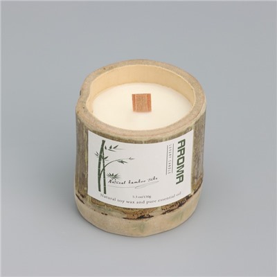 Свеча ароматическая в бамбуке "Эбеновое дерево", соевый воск, 25ч,150 гр,в коробке, 8,5х8 см