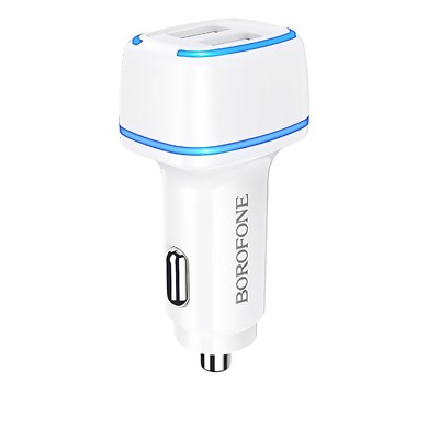 Адаптер Автомобильный с кабелем Borofone BZ14 Max 2USB/5V/2.4A +micro USB (white)