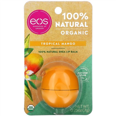 EOS, 100% органический натуральный бальзам для губ с маслом ши, тропическое манго, 7 г (0,25 унции)