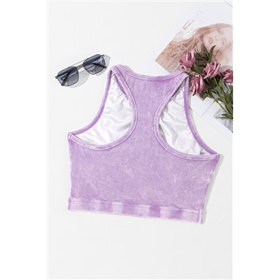 Tillandsia Purple Ribbed Mineral Wash Racerback Cropped Tank Top