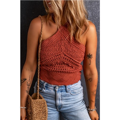 Red Clay Knit Crochet Halter Neck Backless Tank Top