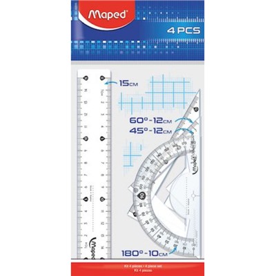 Набор геометрический 4 пр. START (линейка 15 см, транспортир, 2 треугольника) 242815 Maped