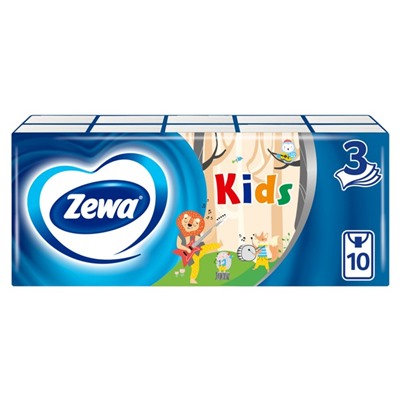 Платочки бумажные Zewa детские, 3 слоя, 10 упаковок по 10 шт.