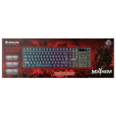 Клавиатура Defender GK-360DL Mayhem мембранная ировая с подсветкой USB (black)