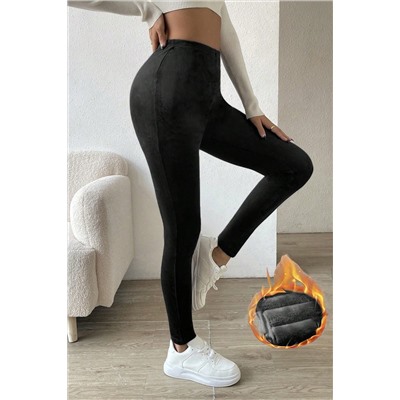 Black Solid High Waist Thermal Lined Leggings