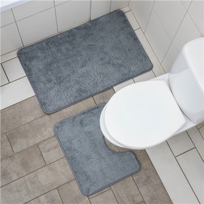 Набор ковриков для ванной и туалета Доляна «Софт», 2 шт, 40×50 см, 50×80 см, цвет серый