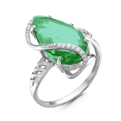 Кольцо из серебра с пл.кварцем цв.зелёный агат и фианитами родированное