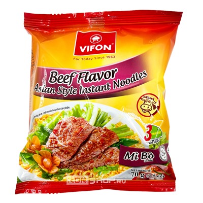 Пшеничная лапша б/п со вкусом говядины Премиум Vifon, Вьетнам, 70 г