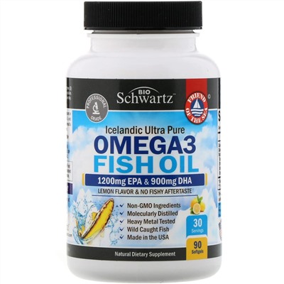 BioSchwartz, омега-3 из рыбьего жира, лимонный вкус, 400 мг ЭПК, 300 мг ДГК, 90 мягких таблеток