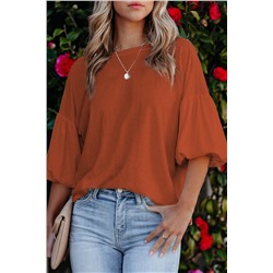 Orange Joint Bubble Sleeve Round Neck Blouse