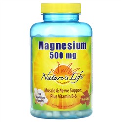 Nature's Life, Magnesium Plus Vitamin B-6, 500 mg, 180 Vegetarian Capsules