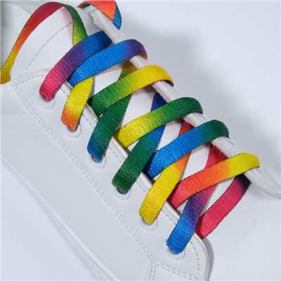 Шнурки для обуви, пара, плоские, 8 мм, 90 см, цвет радужный