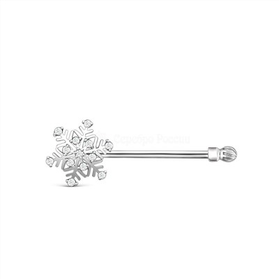 Булавка из серебра с фианитами родированная (на закрутке) - Снежинка сувенир на новый год 3-284р200