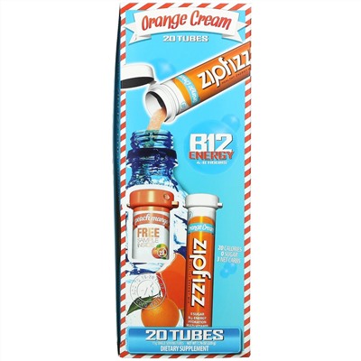 Zipfizz, Healthy Energy With Vitamin B12, Orange Cream, 20 Tubes, 11 g Each