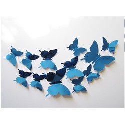 Набор зеркальных 3D бабочек 12 шт (голубые)