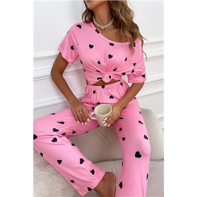 Pink Valentines Heart Print Tee and Pants Lounge Set