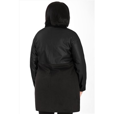 Пальто женское из экокожи и искусственной замши черного цвета на молнии