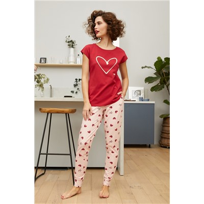 Комплект фуфайка (футболка), брюки жен Mia Cara SS21WJ328 French Kiss красный/сердечки