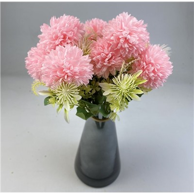 Хризантема розовая букет 4головы 35см с зеленью