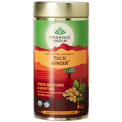 Organic India Tulsi Ginger 100g / Напиток на Основе Листьев Священного Базилика + Имбирь 100г банке