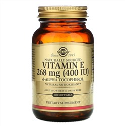Solgar, натуральный витамин E, 268 мг (400 МЕ), 100 капсул