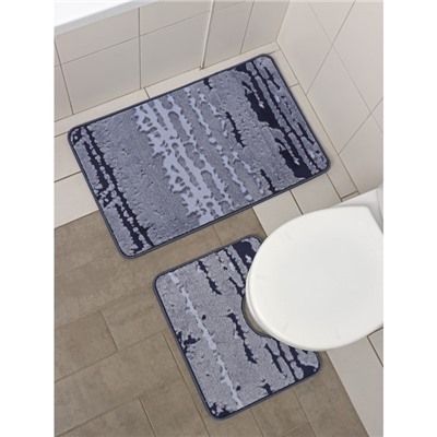 Набор ковриков для ванной и туалета Доляна «Блик», 2 шт, 40×50 см, 50×80 см, цвет синий