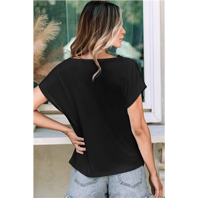 Black Cowl Neck Bat Sleeve T Shirt