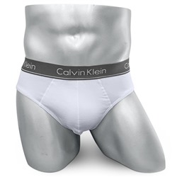 Мужские брифы (плавки) Calvin Klein белые с серой резинкой CK08