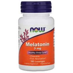 NOW, Мелатонин, 3 мг, 180 пастилок