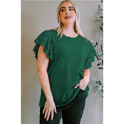 Green Plus Size Flutter Sleeve Top