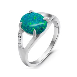 Кольцо из серебра опал сине-зеленый, МОВ0307