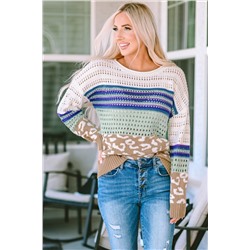 Multicolor Leopard Striped Mix Pattern Knit Crochet Sweater