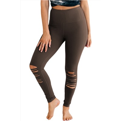 Dark Brown Cut-out Skinny High Waist Leggings