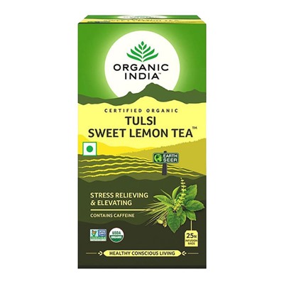 Organic India Tulsi Sweet Lemon Tea/Органик Индия чай из Тулси и лимоном, 25 Чайные пакетиков