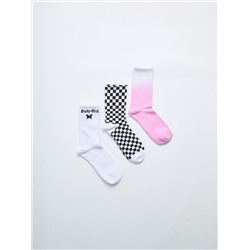 Набор из 3 пар коротких носков с принтом розовый