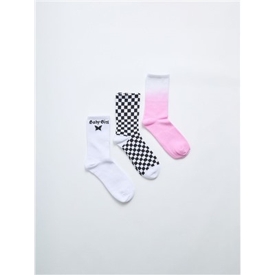 Набор из 3 пар коротких носков с принтом розовый