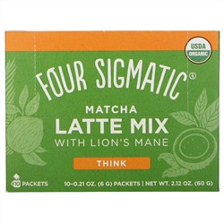 Four Sigmatic, Matcha Latte Mix with Lion's Mane, 10 Packets, 0.21 oz (6 g) Each