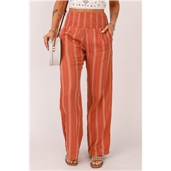 Оранжевые прямые брюки в белую полоску со сборками и высокой талией