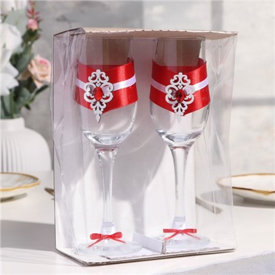Набор свадебных бокалов "Прага", ручной работы, белый-красный, 6х6х20,5 см, 2 шт.