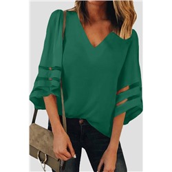 Зеленая свободная блуза с прозрачными вставками на рукавах "летучая мышь"