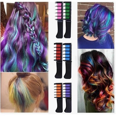 Мелки для волос с расческой HAIRCHALK IN набор 6 штук