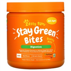 Zesty Paws, Stay Green Bites For Dogs, Digestion, All Ages, Beef Flavor, 90 Soft Chews