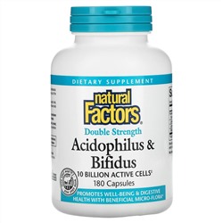 Natural Factors, Acidophilus & Bifidus, Double Strength, 10 Billion, 180 Capsules (Ice)